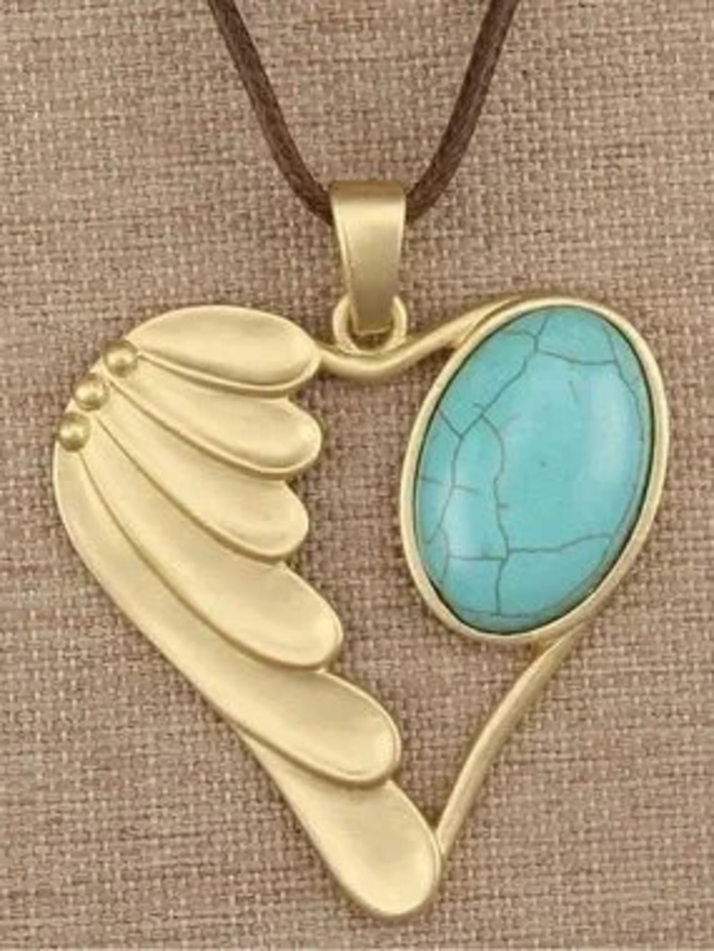Unique Anthropologie Gold-Tone Wing Necklace with Turquoise Oval